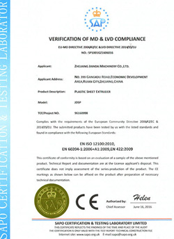 Certificación CE para la extrusora de láminas plásticas
