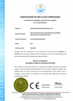 Certificación CE para la máquina sopladora de film